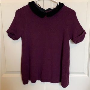 Black collar purple shirt